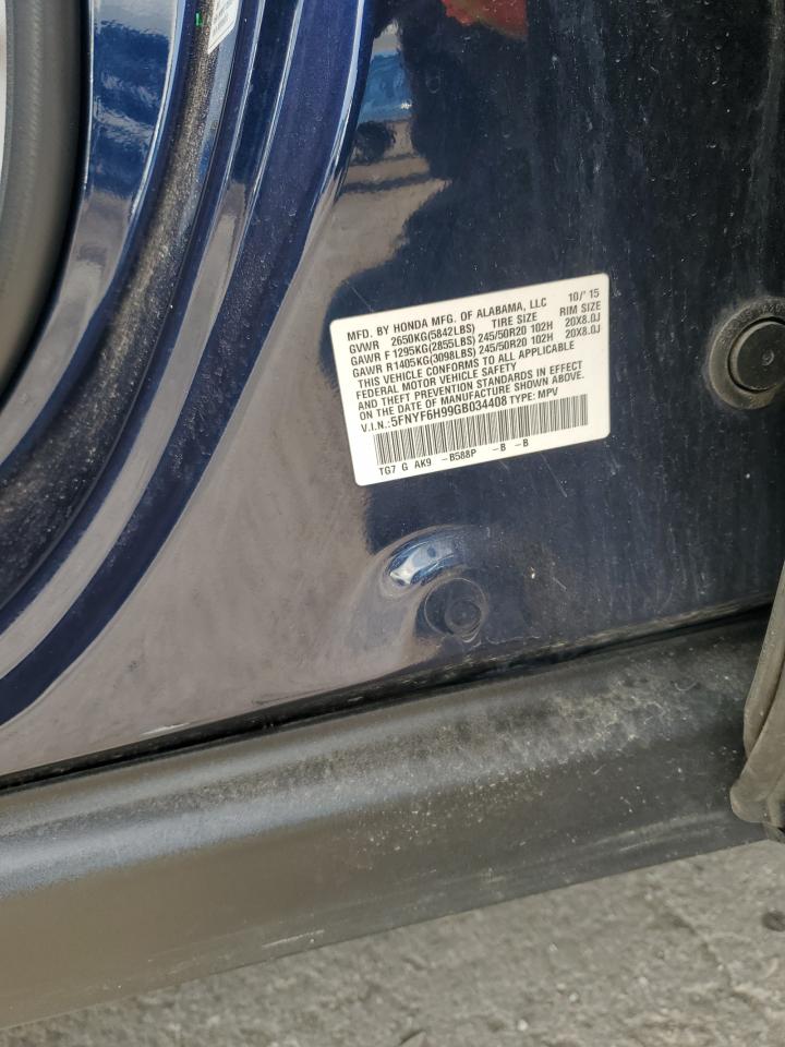 2016 Honda Pilot Touring VIN: 5FNYF6H99GB034408 Lot: 85940405