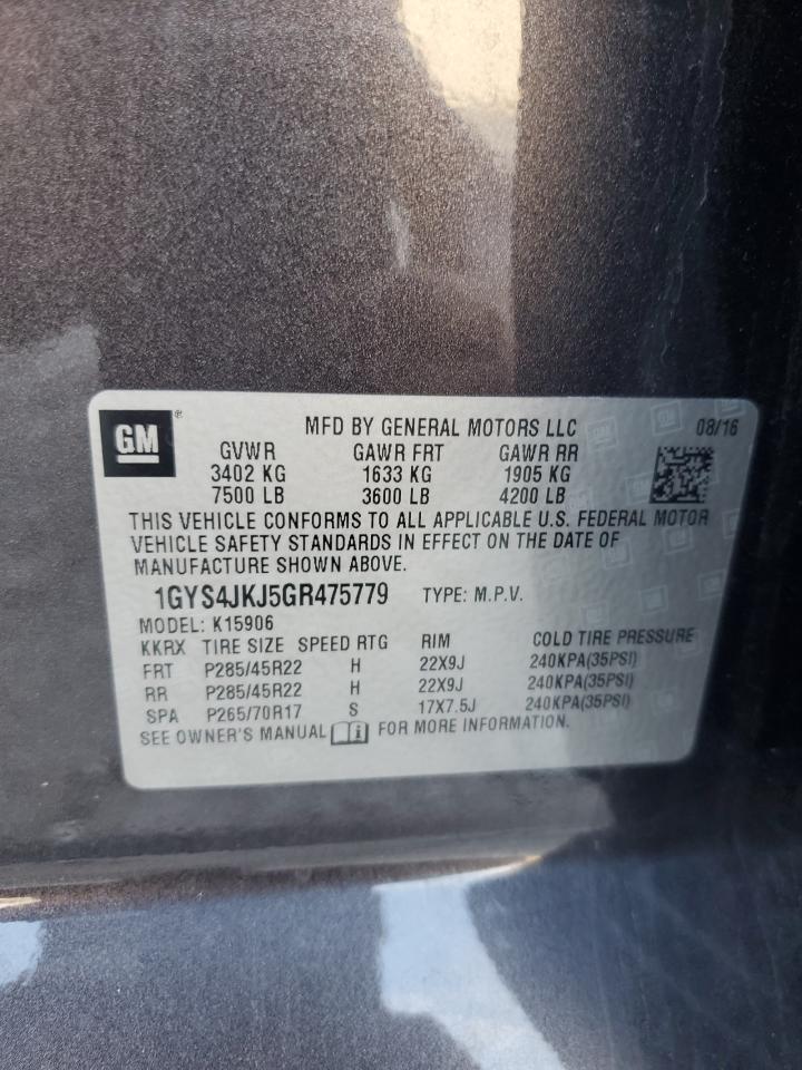 2016 Cadillac Escalade Esv Premium VIN: 1GYS4JKJ5GR475779 Lot: 85840225