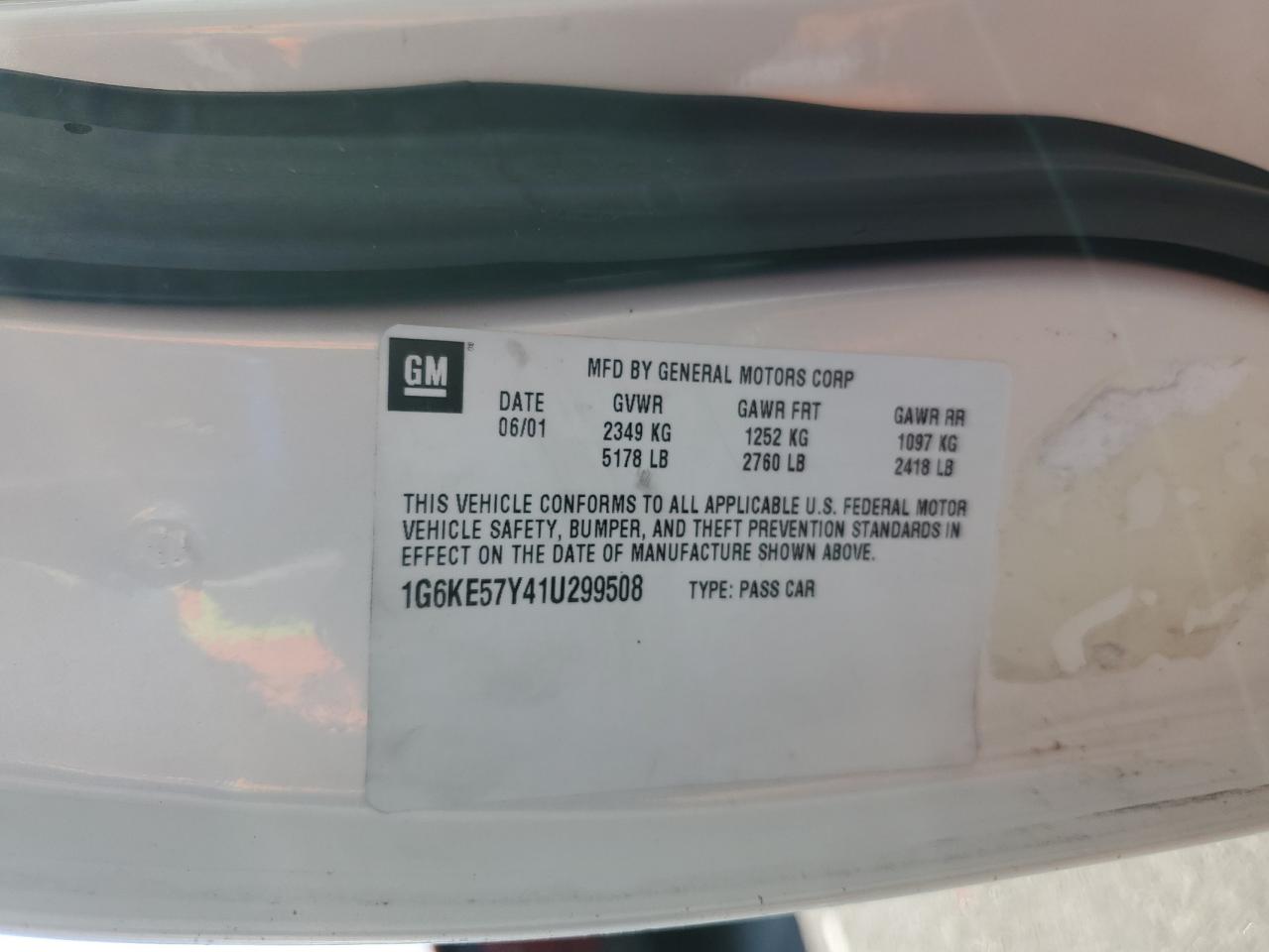 2001 Cadillac Deville Dhs VIN: 1G6KE57Y41U299508 Lot: 86148565