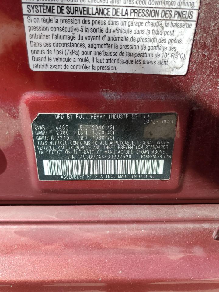 2011 Subaru Legacy 2.5I VIN: 4S3BMCA64B3227520 Lot: 85743515