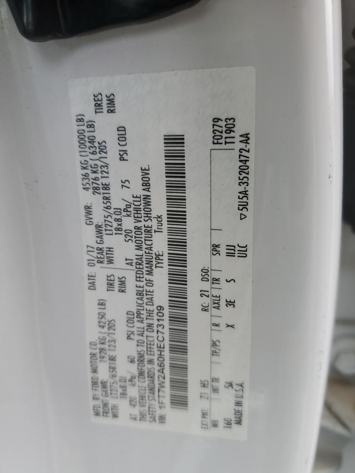 2017 Ford F250 Super Duty VIN: 1FT7W2A60HEC73109 Lot: 82283905