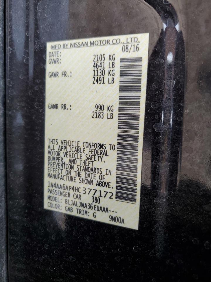 2017 Nissan Maxima 3.5S VIN: 1N4AA6AP4HC377172 Lot: 85878285