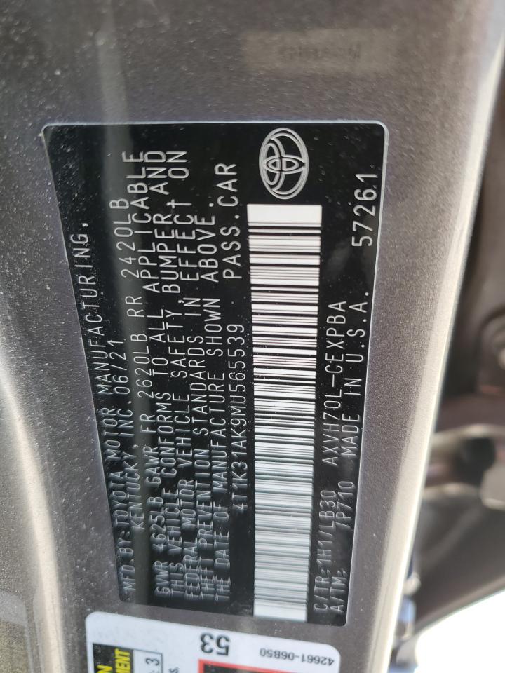 2021 Toyota Camry Xse VIN: 4T1K31AK9MU565539 Lot: 86149585