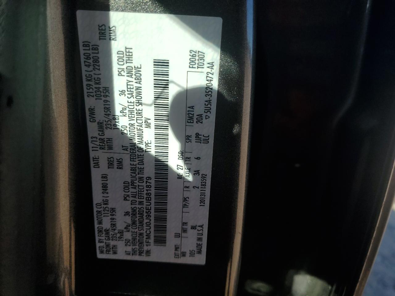 2014 Ford Escape Titanium VIN: 1FMCU0J95EUB81879 Lot: 82444345