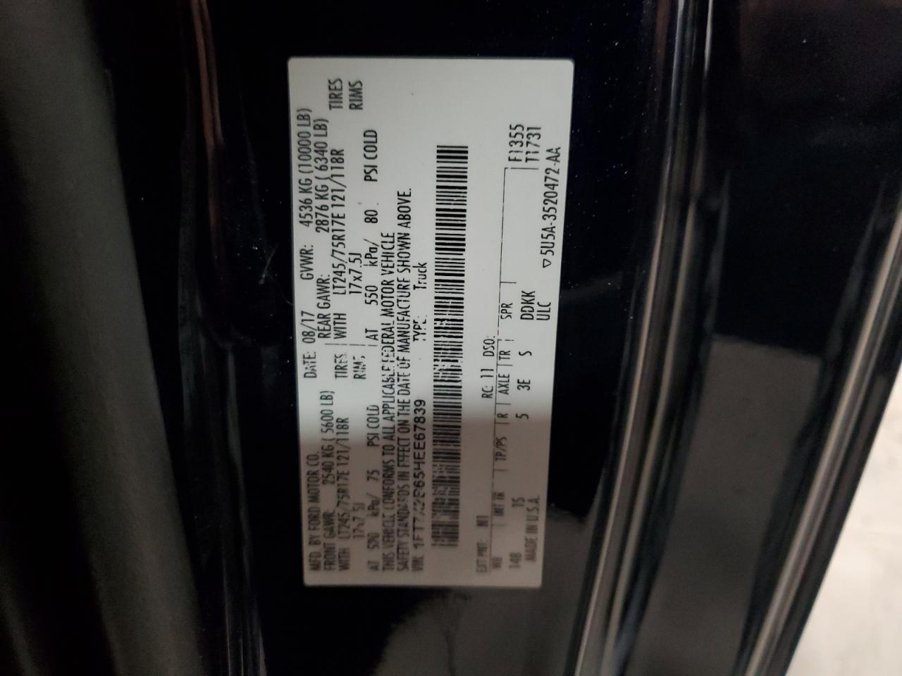 2017 Ford F250 Super Duty VIN: 1FT7X2B65HEE67839 Lot: 90238165