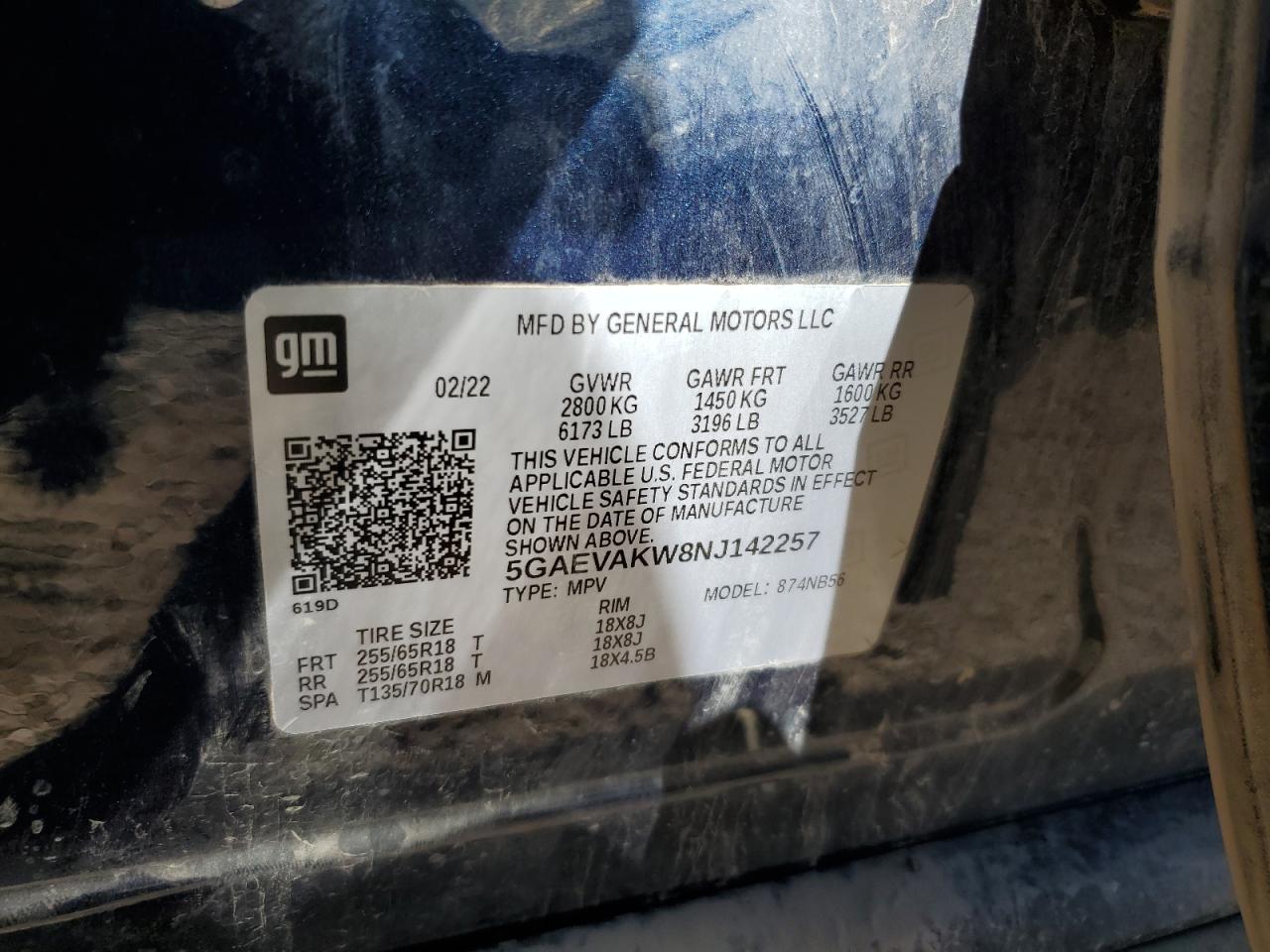 2022 Buick Enclave Essence VIN: 5GAEVAKW8NJ142257 Lot: 86522145