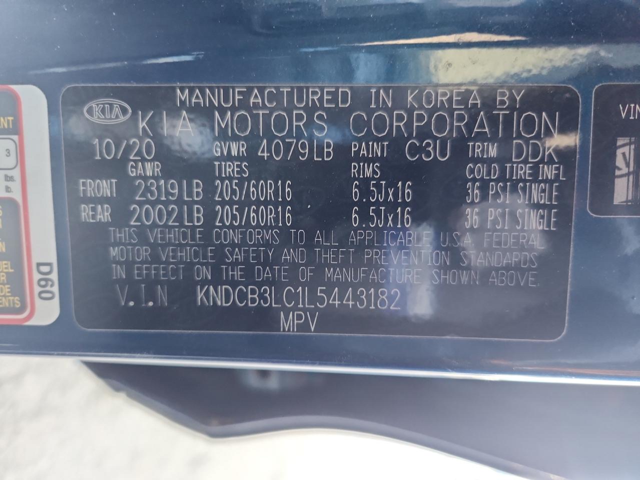 2020 Kia Niro Lx VIN: KNDCB3LC1L5443182 Lot: 85824685