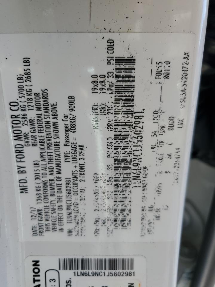 2018 Lincoln Continental Reserve VIN: 1LN6L9NC1J5602981 Lot: 85561575