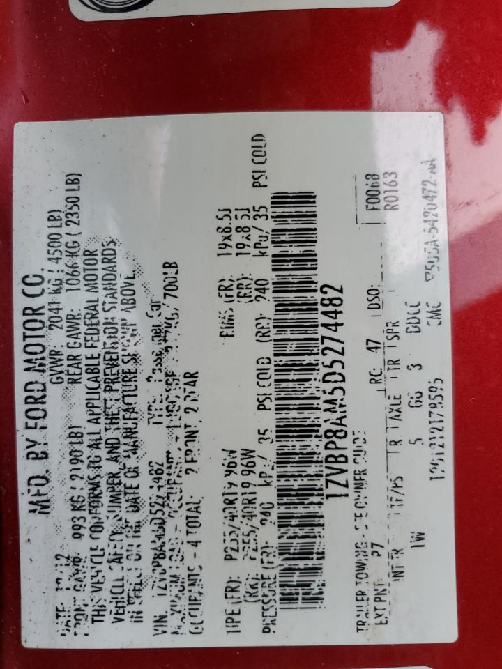 2013 Ford Mustang VIN: 1ZVBP8AM5D5274482 Lot: 90284225