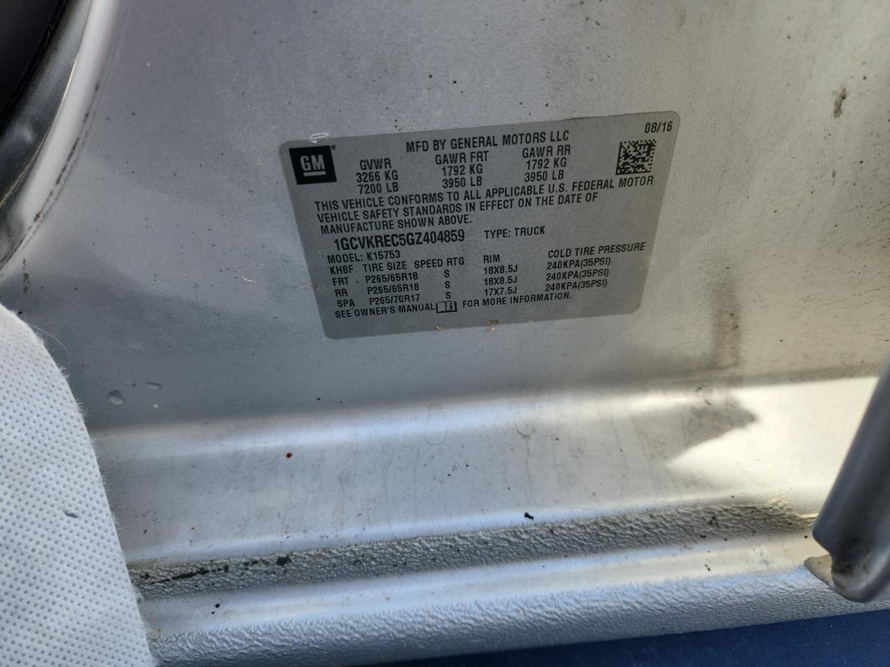 2016 Chevrolet Silverado K1500 Lt VIN: 1GCVKREC5GZ404859 Lot: 86137625