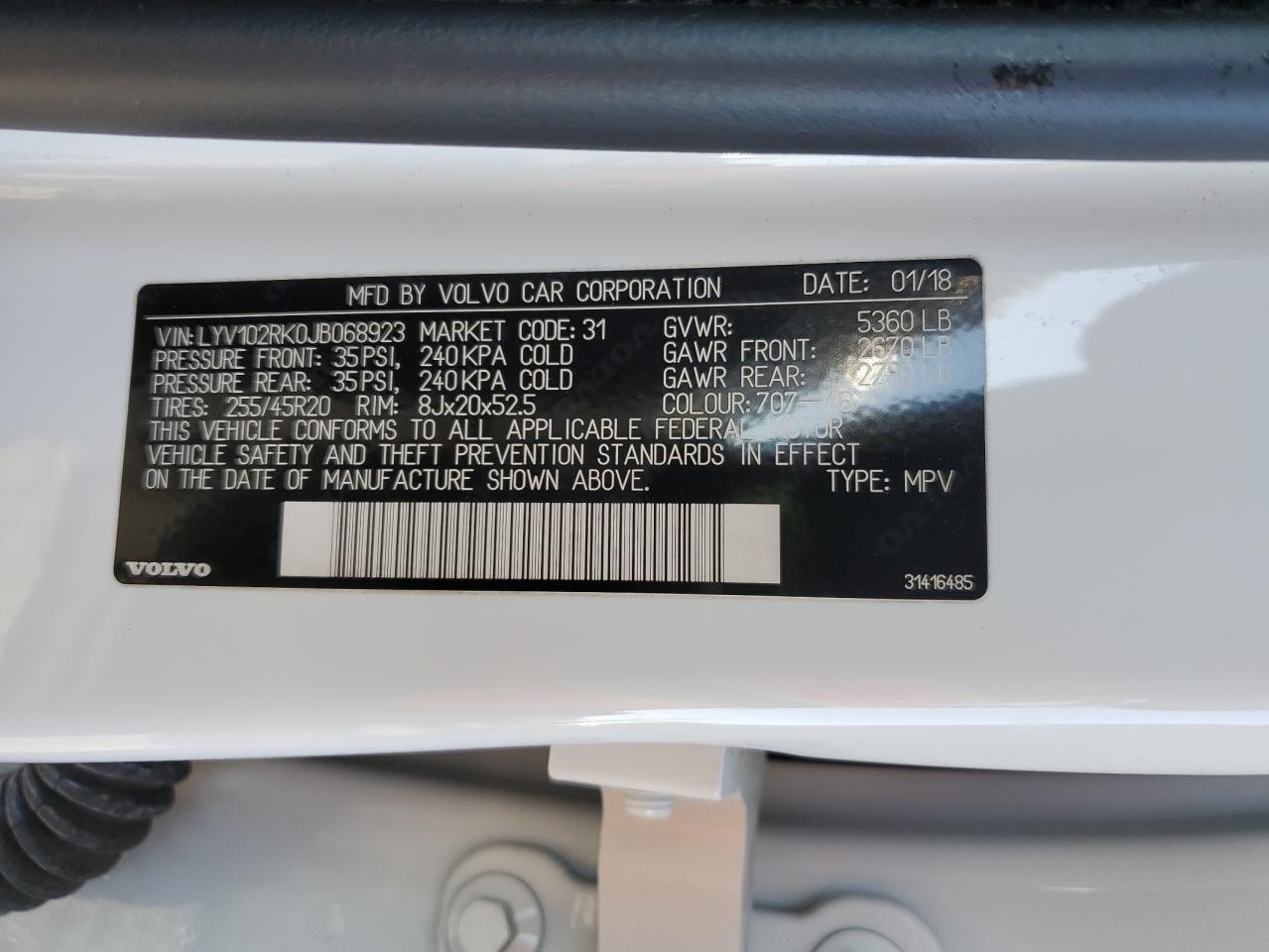 2018 Volvo Xc60 T5 VIN: LYV102RK0JB068923 Lot: 90018685