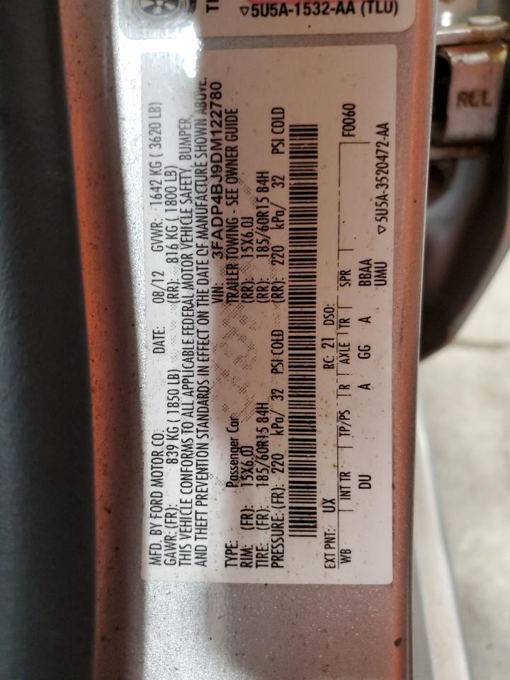 2013 Ford Fiesta Se VIN: 3FADP4BJ9DM122780 Lot: 85600365