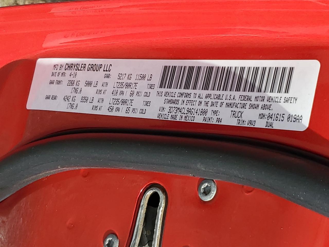 2010 Dodge Ram 3500 VIN: 3D73M4CL9AG141800 Lot: 80354485