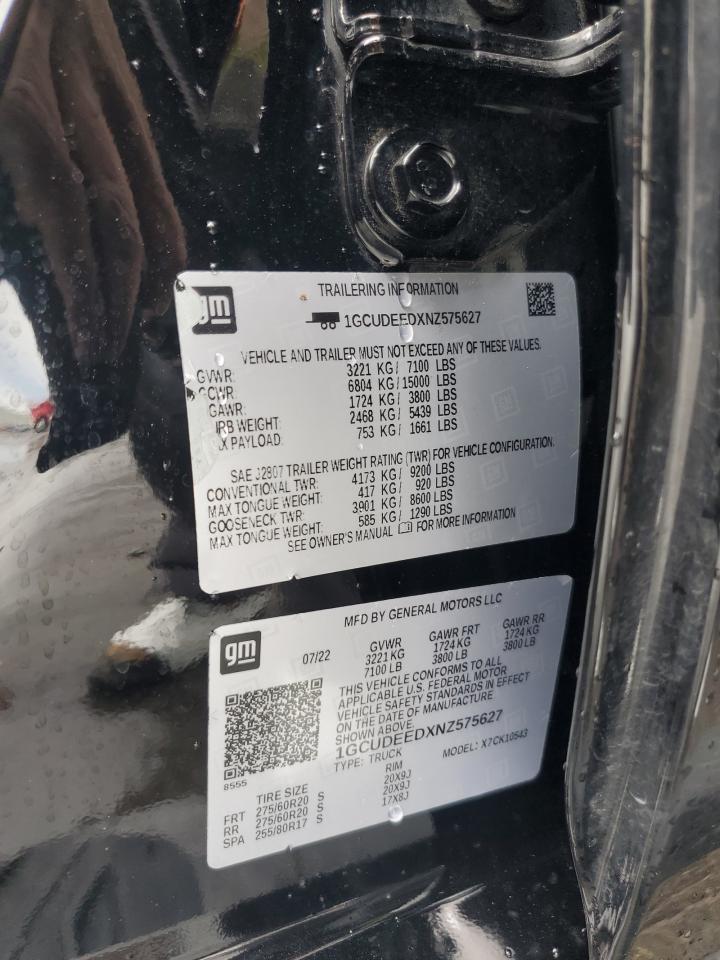 2022 Chevrolet Silverado K1500 Rst VIN: 1GCUDEEDXNZ575627 Lot: 82246355