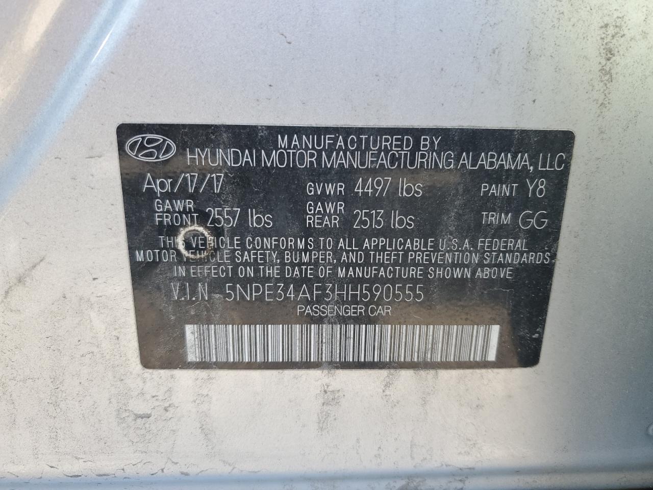 2017 Hyundai Sonata Sport VIN: 5NPE34AF3HH590555 Lot: 89555255