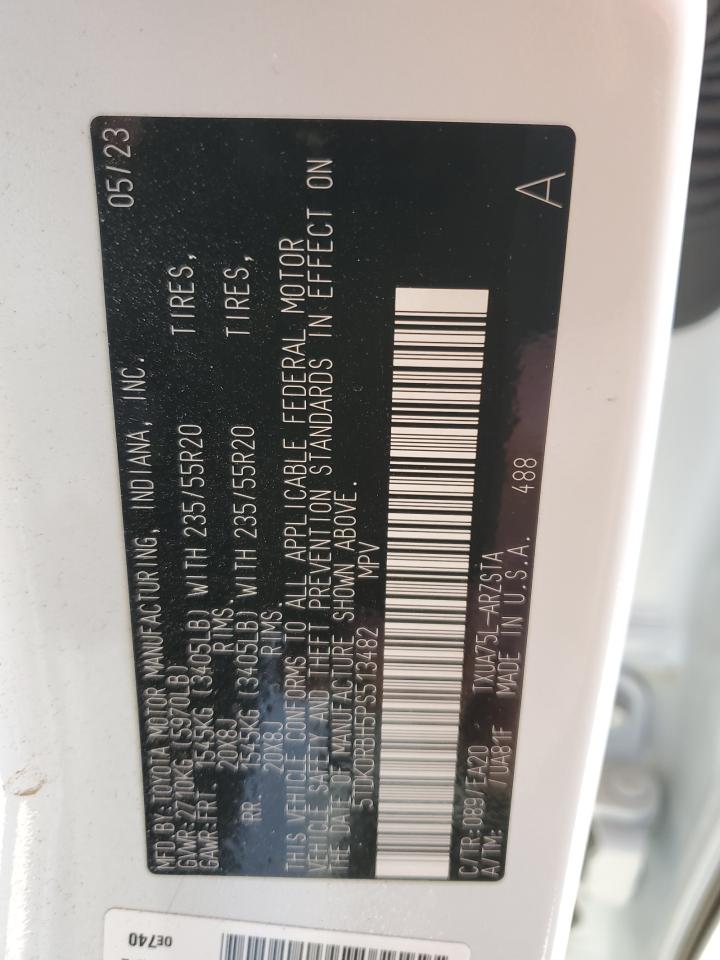 2023 Toyota Highlander L VIN: 5TDKDRBH5PS513482 Lot: 85359285