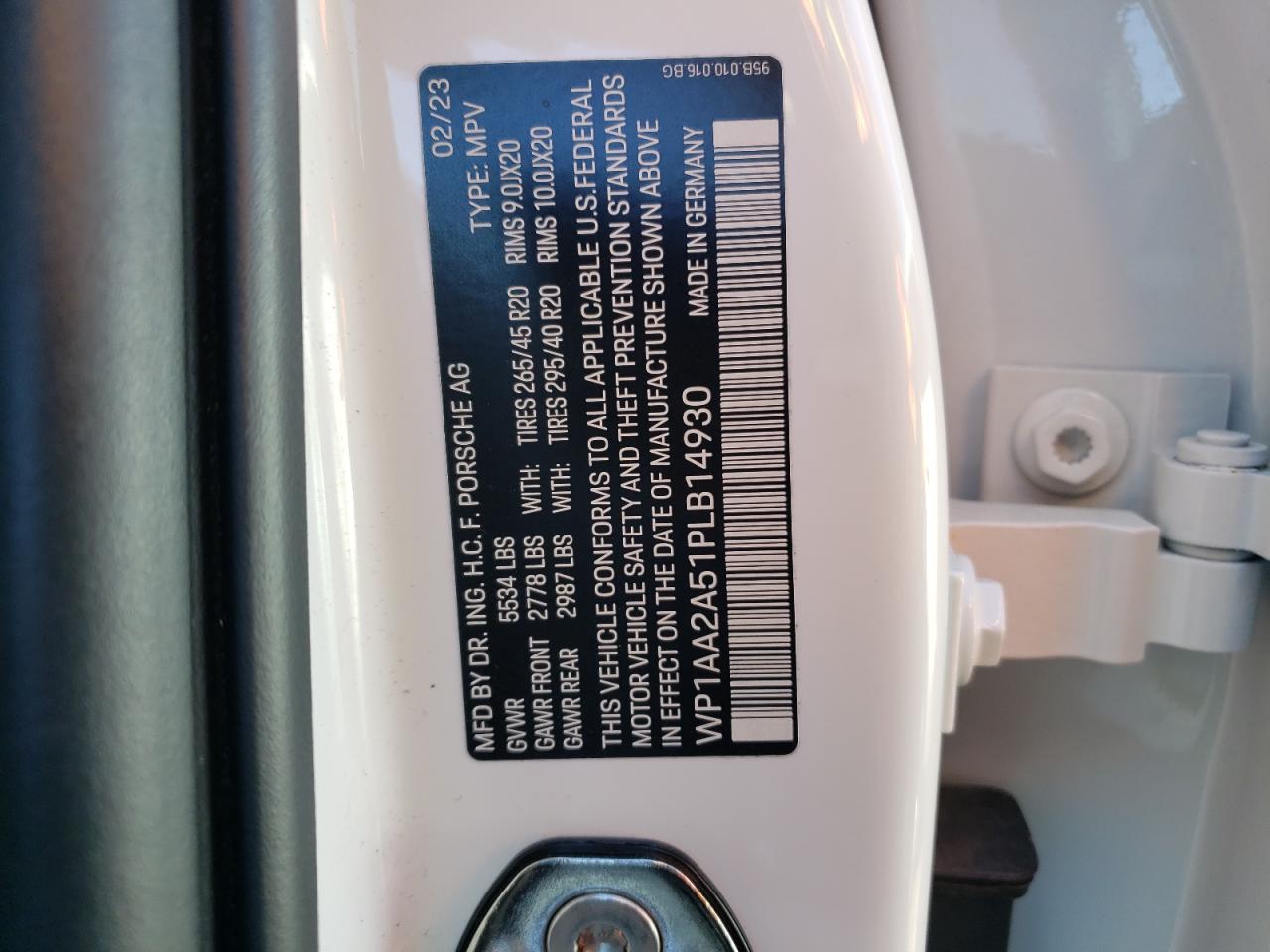 2023 Porsche Macan Base VIN: WP1AA2A51PLB14930 Lot: 86604235