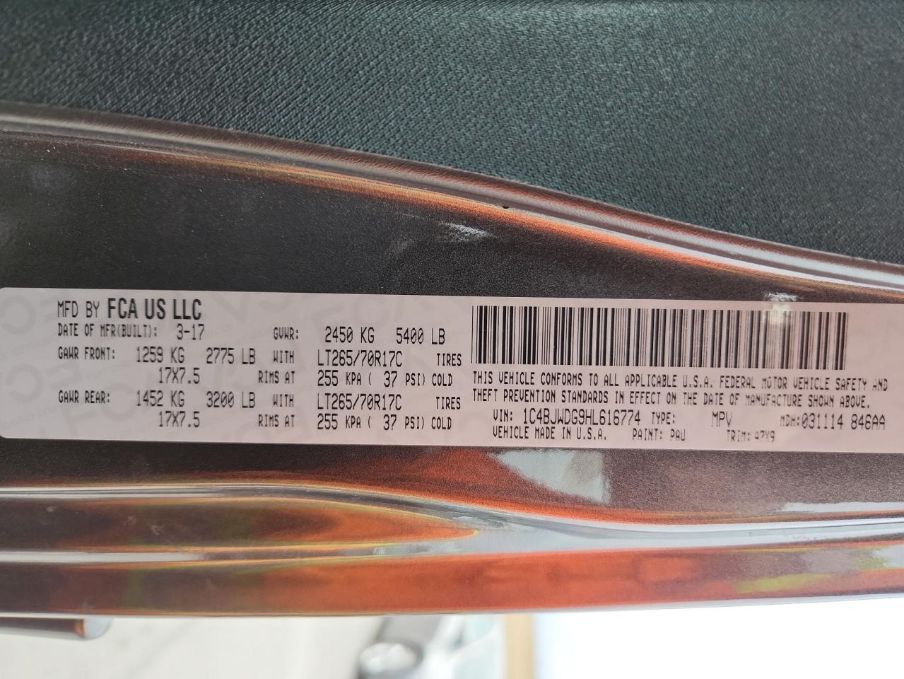 2017 Jeep Wrangler Unlimited Sport VIN: 1C4BJWDG9HL616774 Lot: 85002425