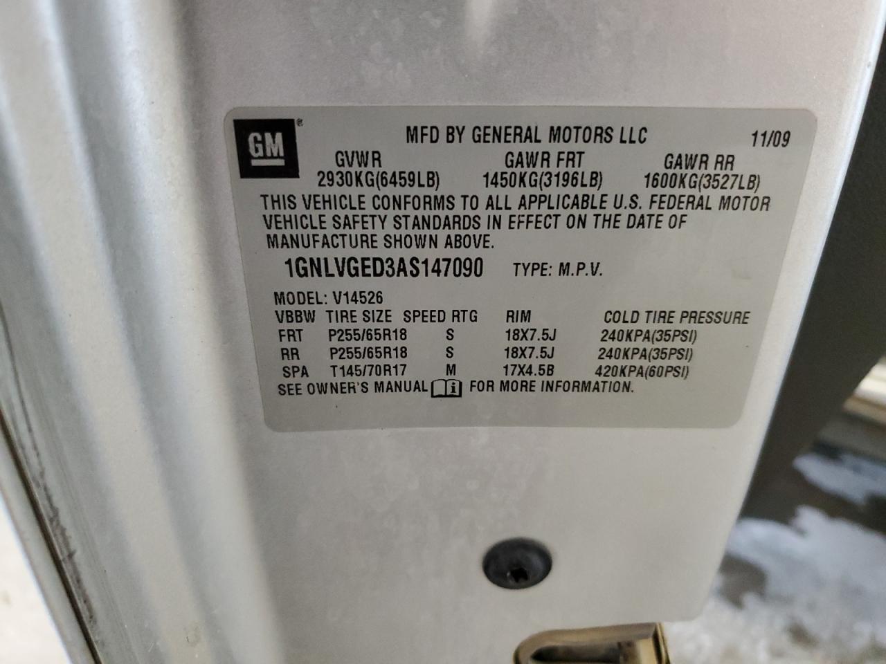 2010 Chevrolet Traverse Lt VIN: 1GNLVGED3AS147090 Lot: 81911905