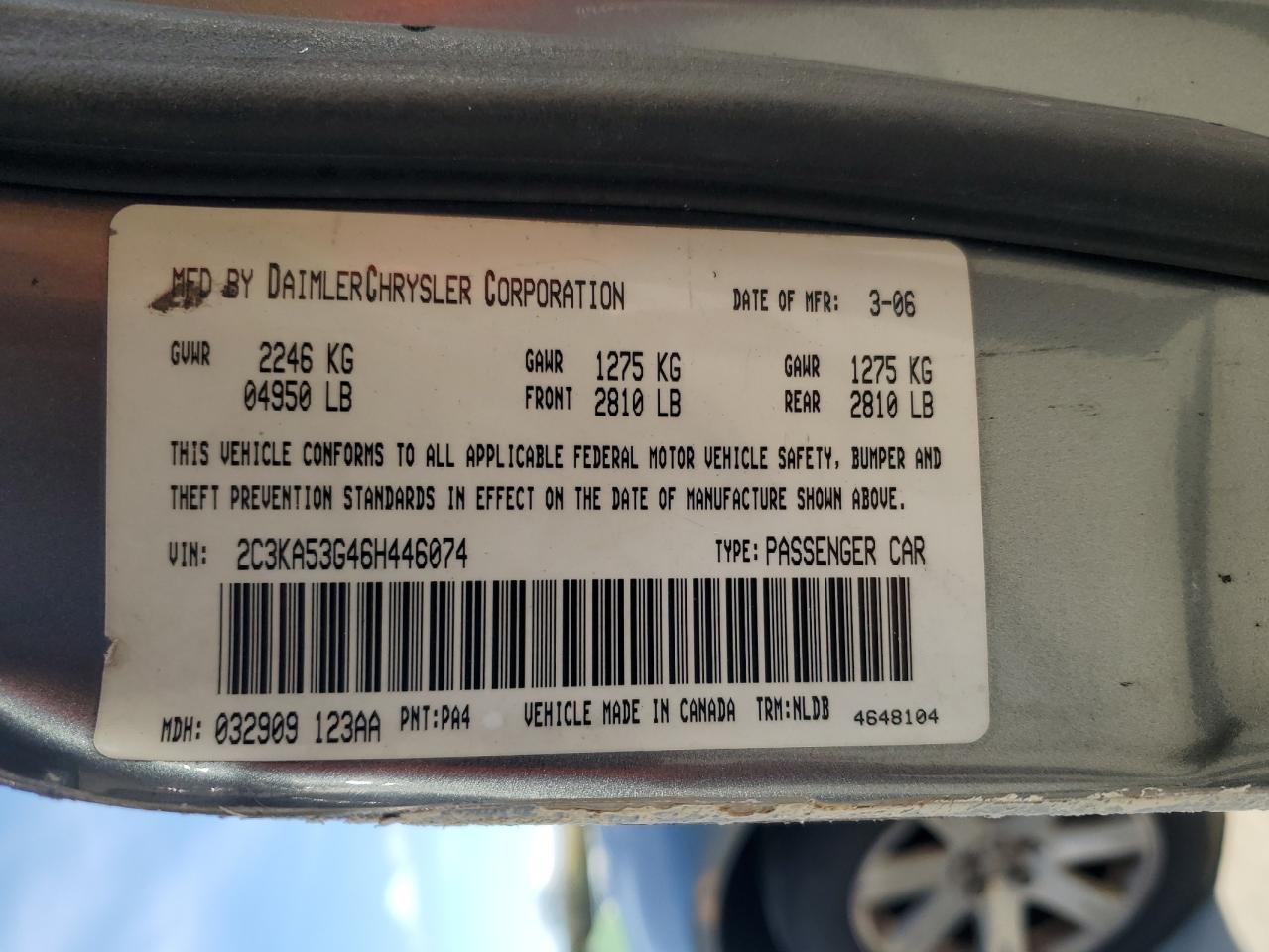 2006 Chrysler 300 Touring VIN: 2C3KA53G46H446074 Lot: 90925745