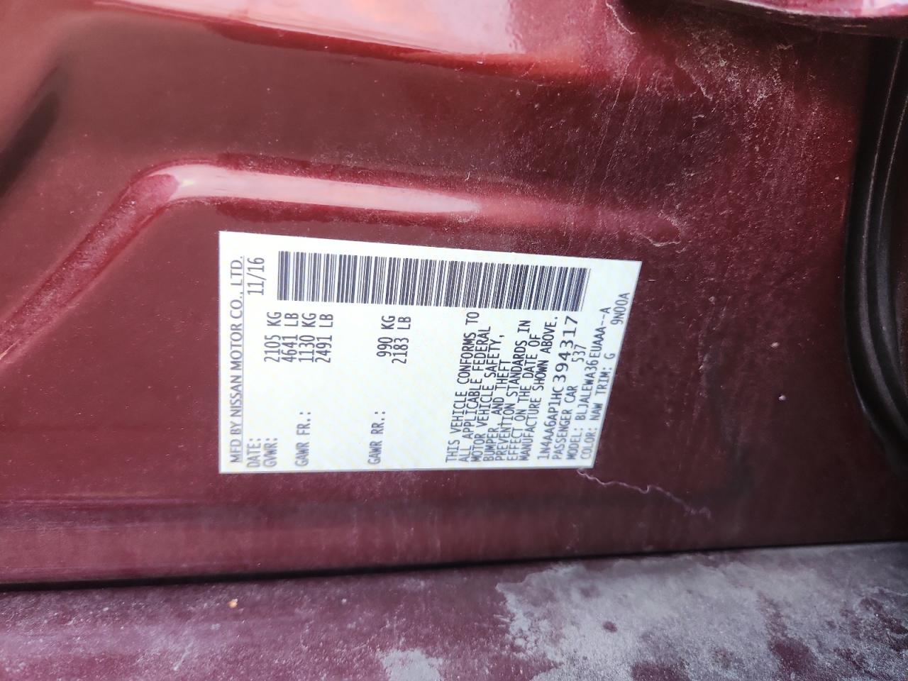 2017 Nissan Maxima 3.5S VIN: 1N4AA6AP1HC394317 Lot: 86816225