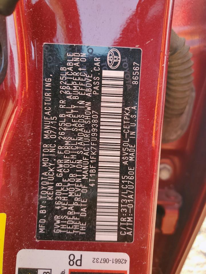 2015 Toyota Camry Le VIN: 4T1BF1FK7FU993807 Lot: 81936175