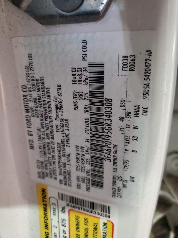 2016 Ford Fusion Se VIN: 3FA6P0T95GR340308 Lot: 82412925