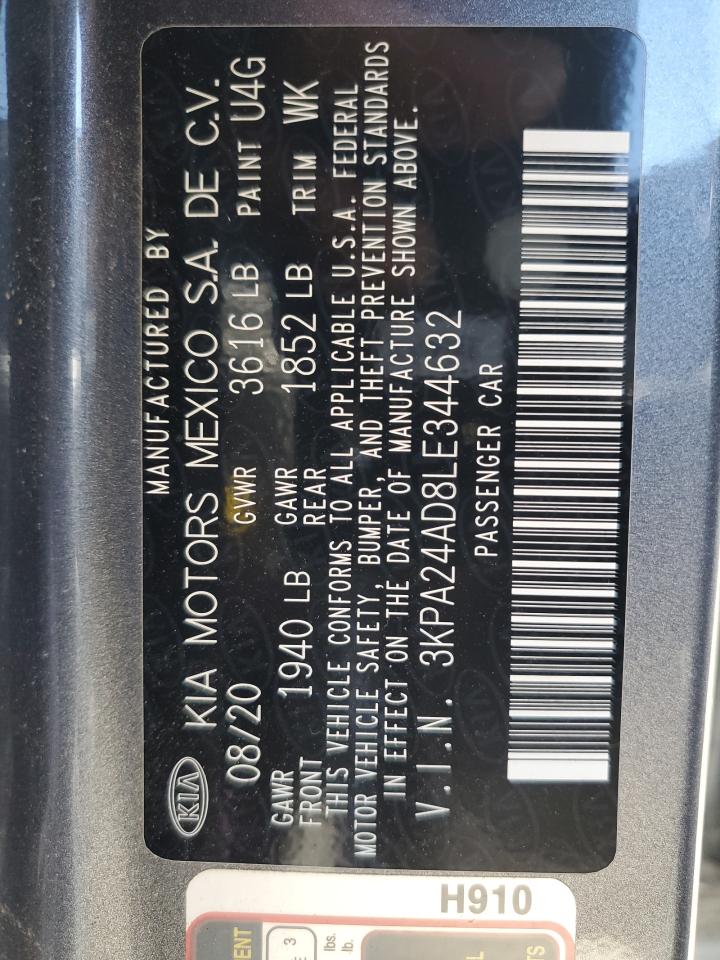 2020 Kia Rio Lx VIN: 3KPA24AD8LE344632 Lot: 84832875