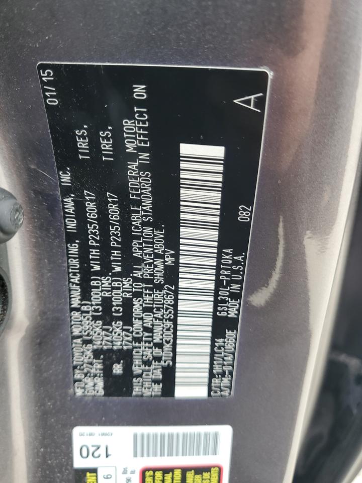 2015 Toyota Sienna Xle VIN: 5TDYK3DC9FS578672 Lot: 82374545