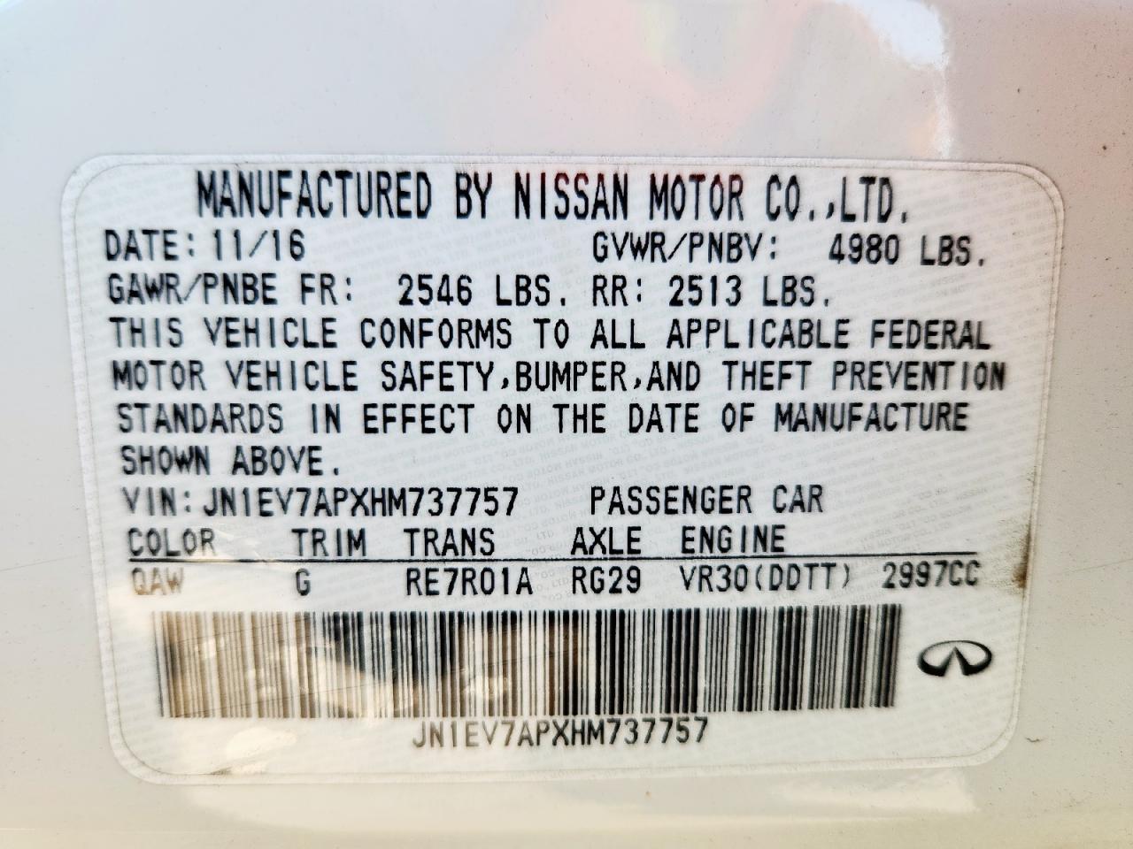 2017 Infiniti Q50 Premium VIN: JN1EV7APXHM737757 Lot: 86597125