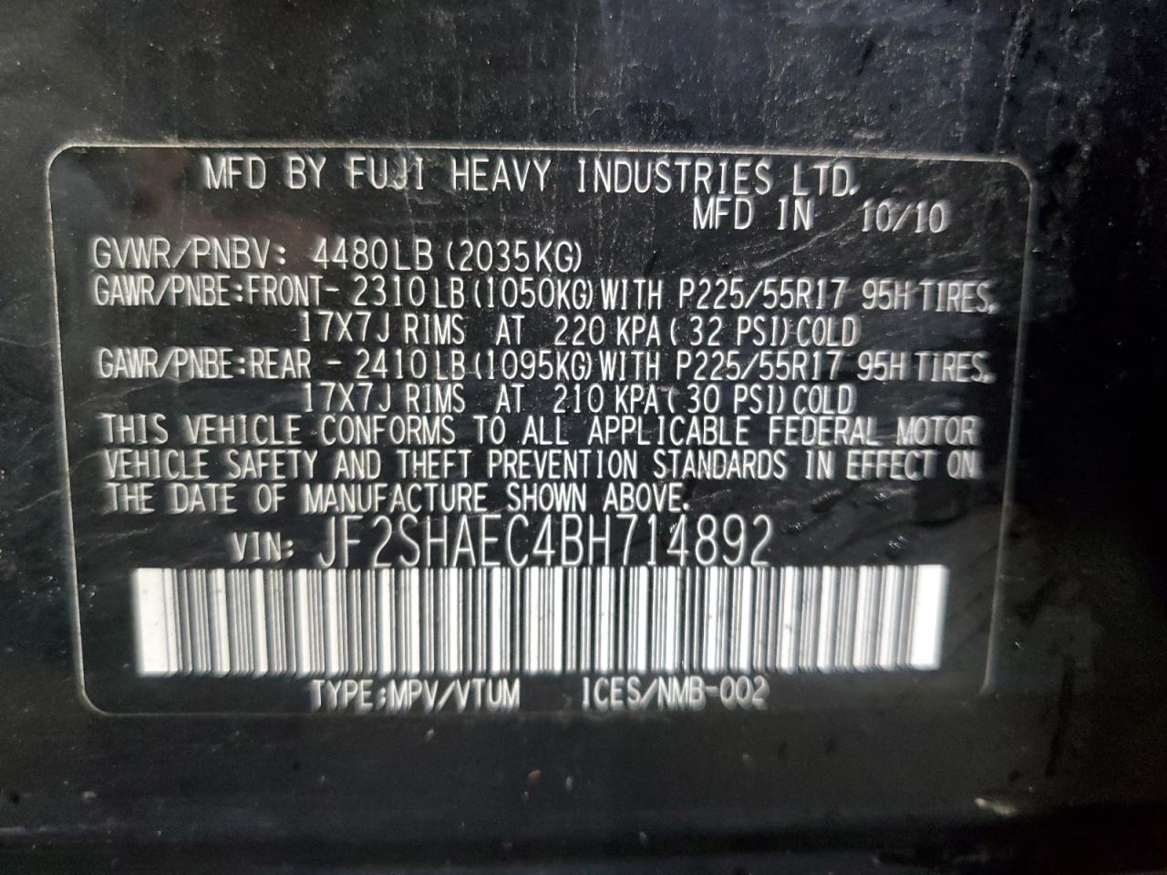 2011 Subaru Forester Limited VIN: JF2SHAEC4BH714892 Lot: 86268525