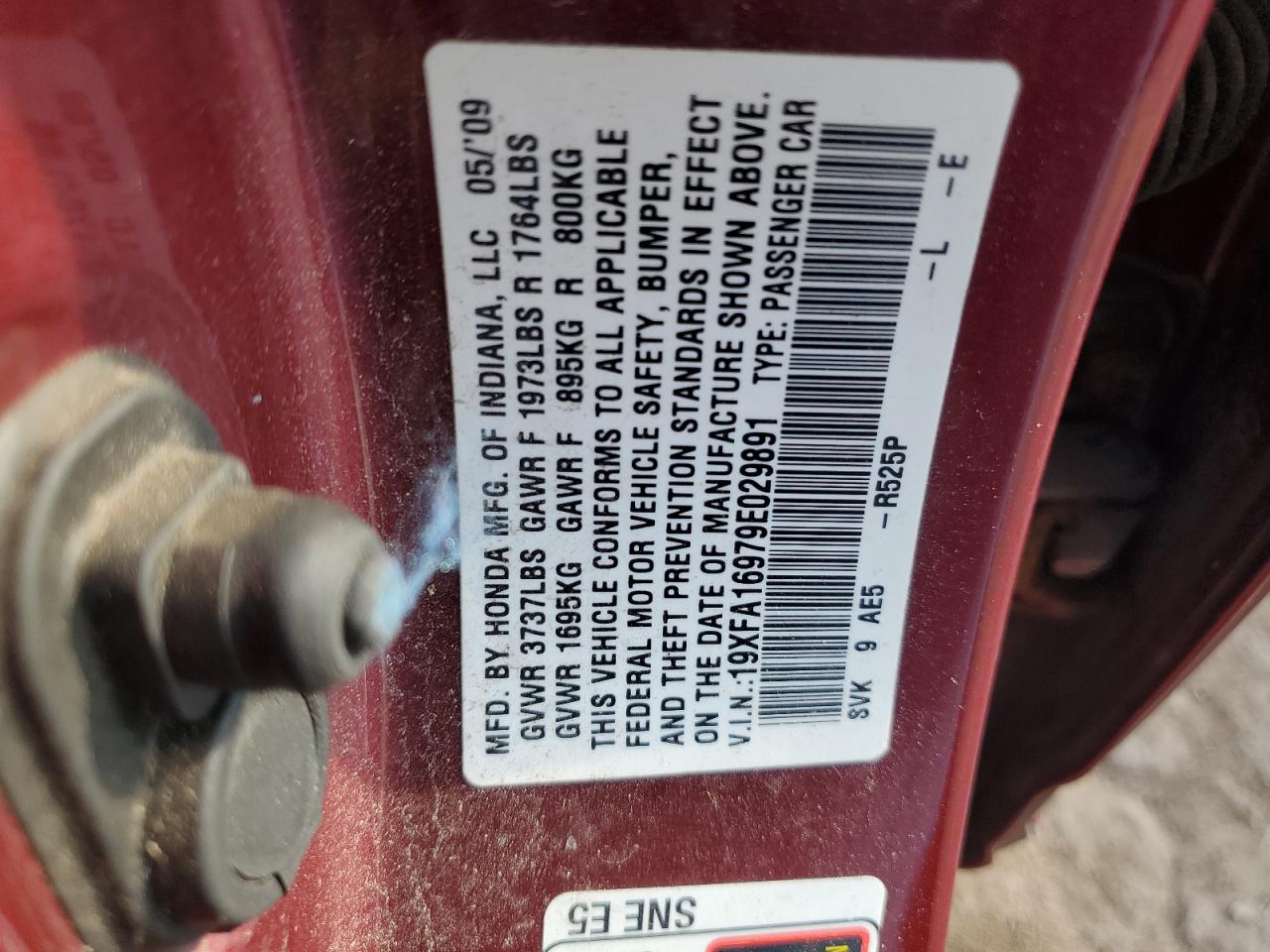 2009 Honda Civic Exl VIN: 19XFA16979E029891 Lot: 86140295