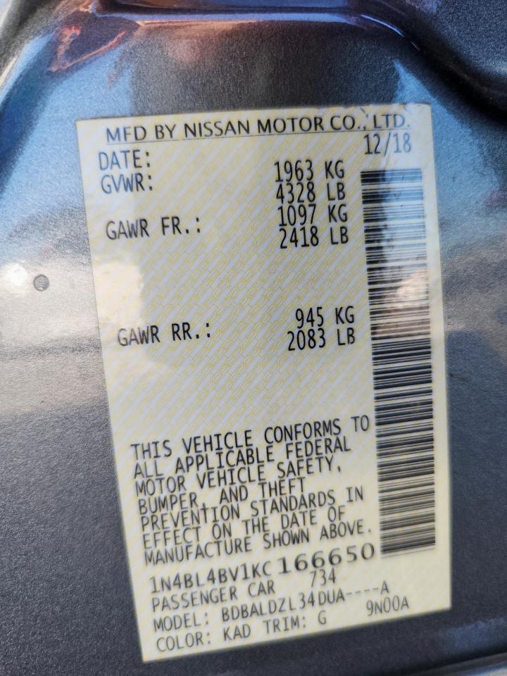 2019 Nissan Altima S VIN: 1N4BL4BV1KC166650 Lot: 85005615