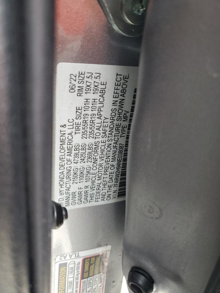 2022 Honda Cr-V Touring VIN: 7FARW2H94NE038087 Lot: 85009485