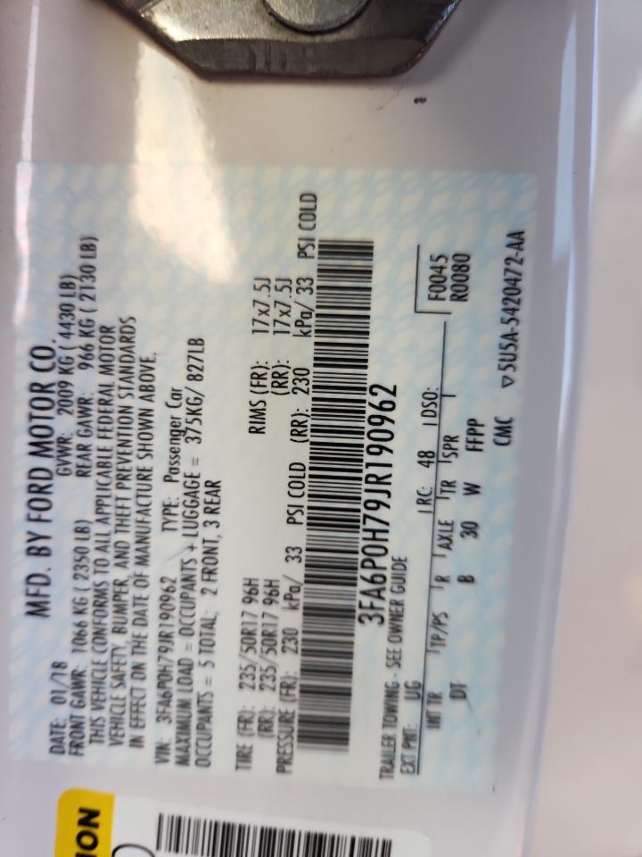 2018 Ford Fusion Se VIN: 3FA6P0H79JR190962 Lot: 82728715