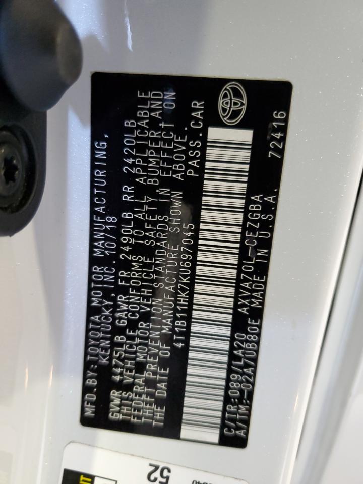 2019 Toyota Camry L VIN: 4T1B11HK7KU697045 Lot: 85175715