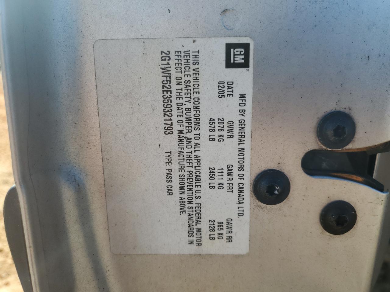 2005 Chevrolet Impala VIN: 2G1WF52E359321793 Lot: 85679135