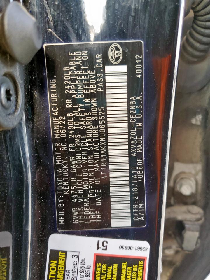 2022 Toyota Camry Le VIN: 4T1R11AKXNU065525 Lot: 85183475