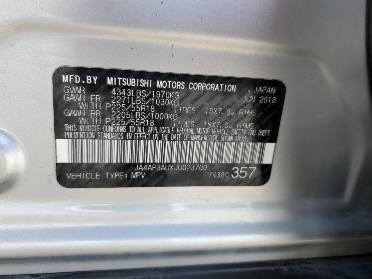 2018 Mitsubishi Outlander Sport Es VIN: JA4AP3AUXJU023700 Lot: 85095835