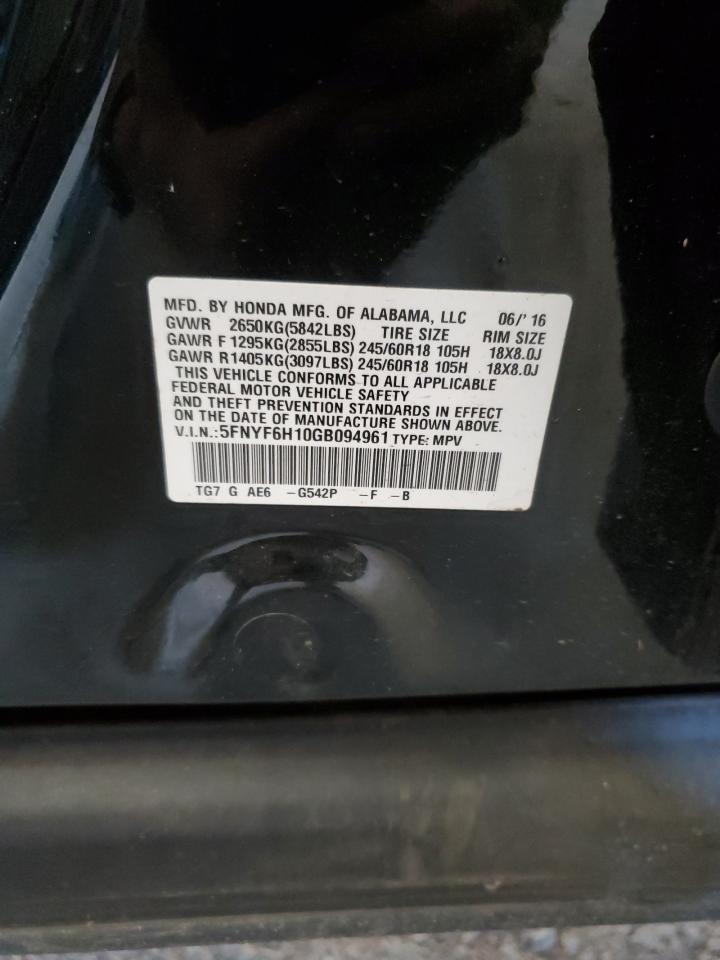 2016 Honda Pilot Lx VIN: 5FNYF6H10GB094961 Lot: 86474135