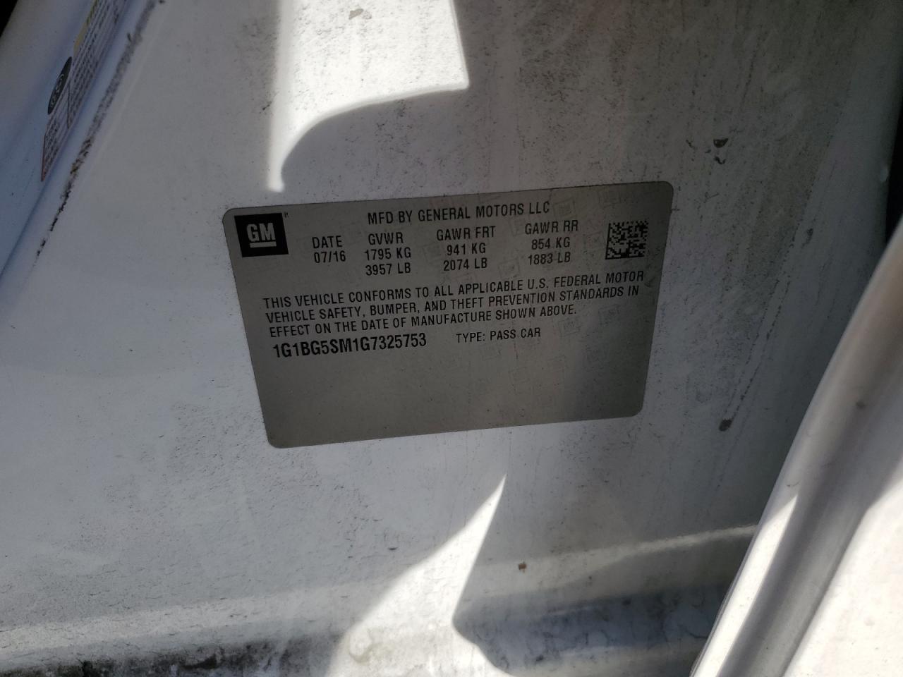 2016 Chevrolet Cruze Premier VIN: 1G1BG5SM1G7325753 Lot: 85100355