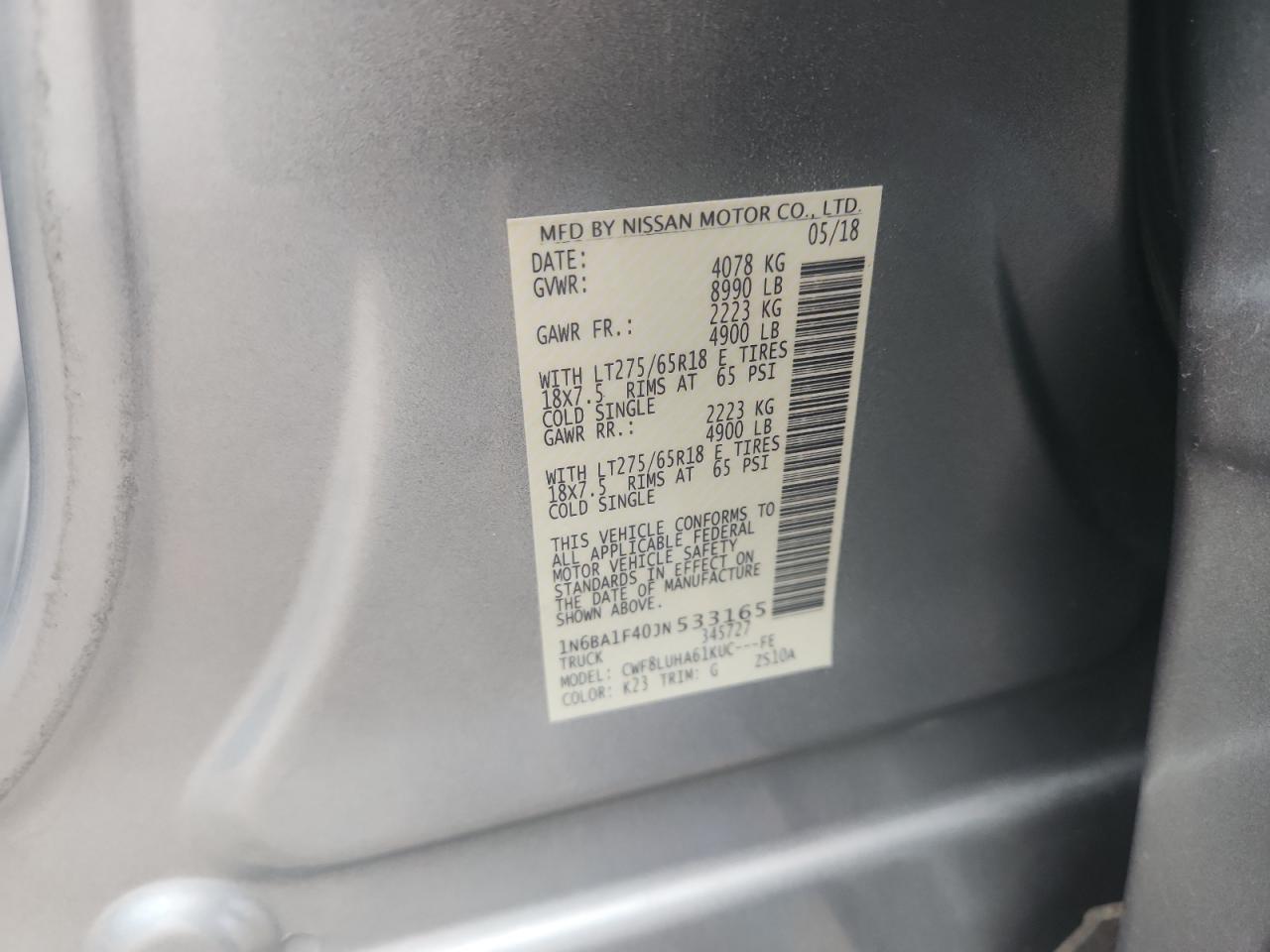 2018 Nissan Titan Xd Sl VIN: 1N6BA1F40JN533165 Lot: 81131635