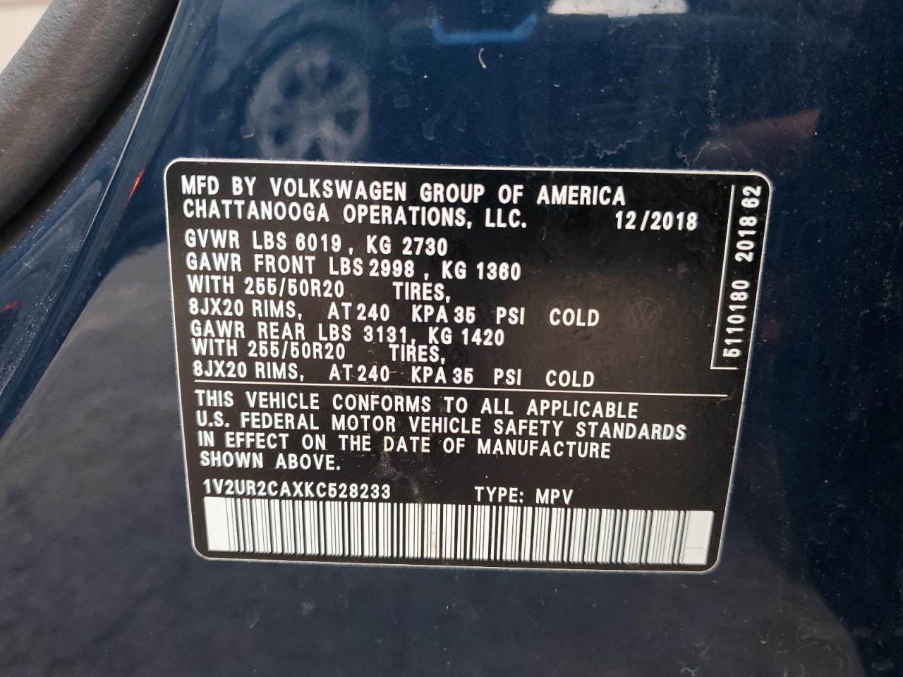 2019 Volkswagen Atlas Se VIN: 1V2UR2CAXKC528233 Lot: 82481645