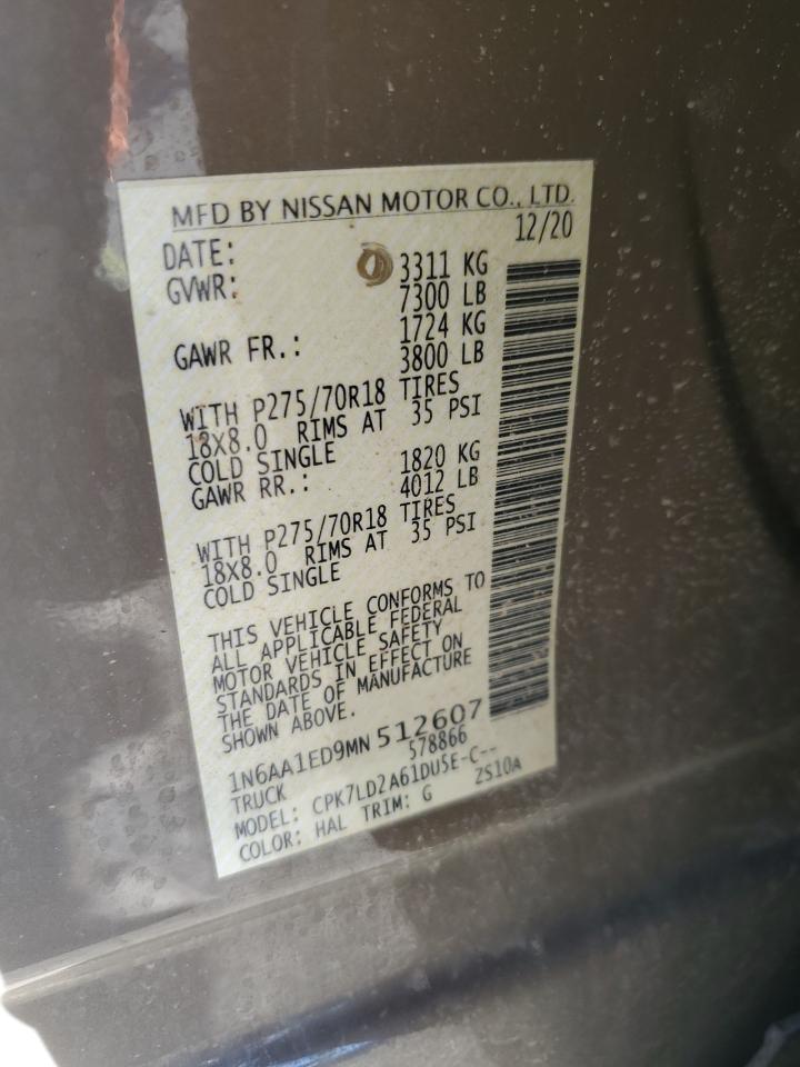 2021 Nissan Titan Sv VIN: 1N6AA1ED9MN512607 Lot: 84986785