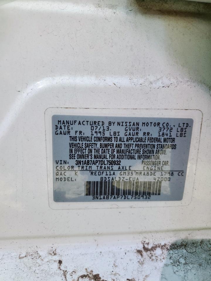 2013 Nissan Sentra S VIN: 3N1AB7AP7DL750932 Lot: 86249275