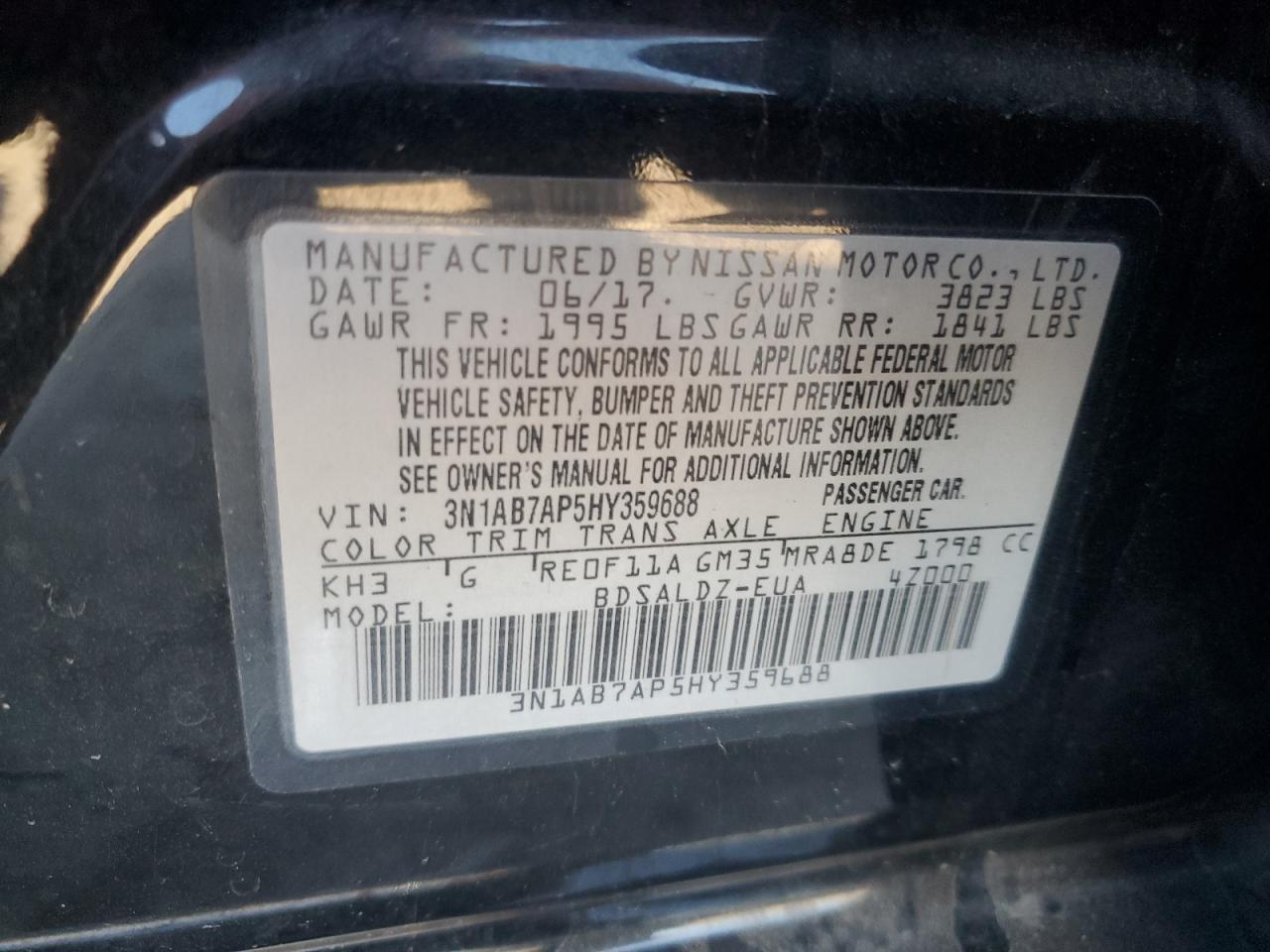 2017 Nissan Sentra S VIN: 3N1AB7AP5HY359688 Lot: 84237545