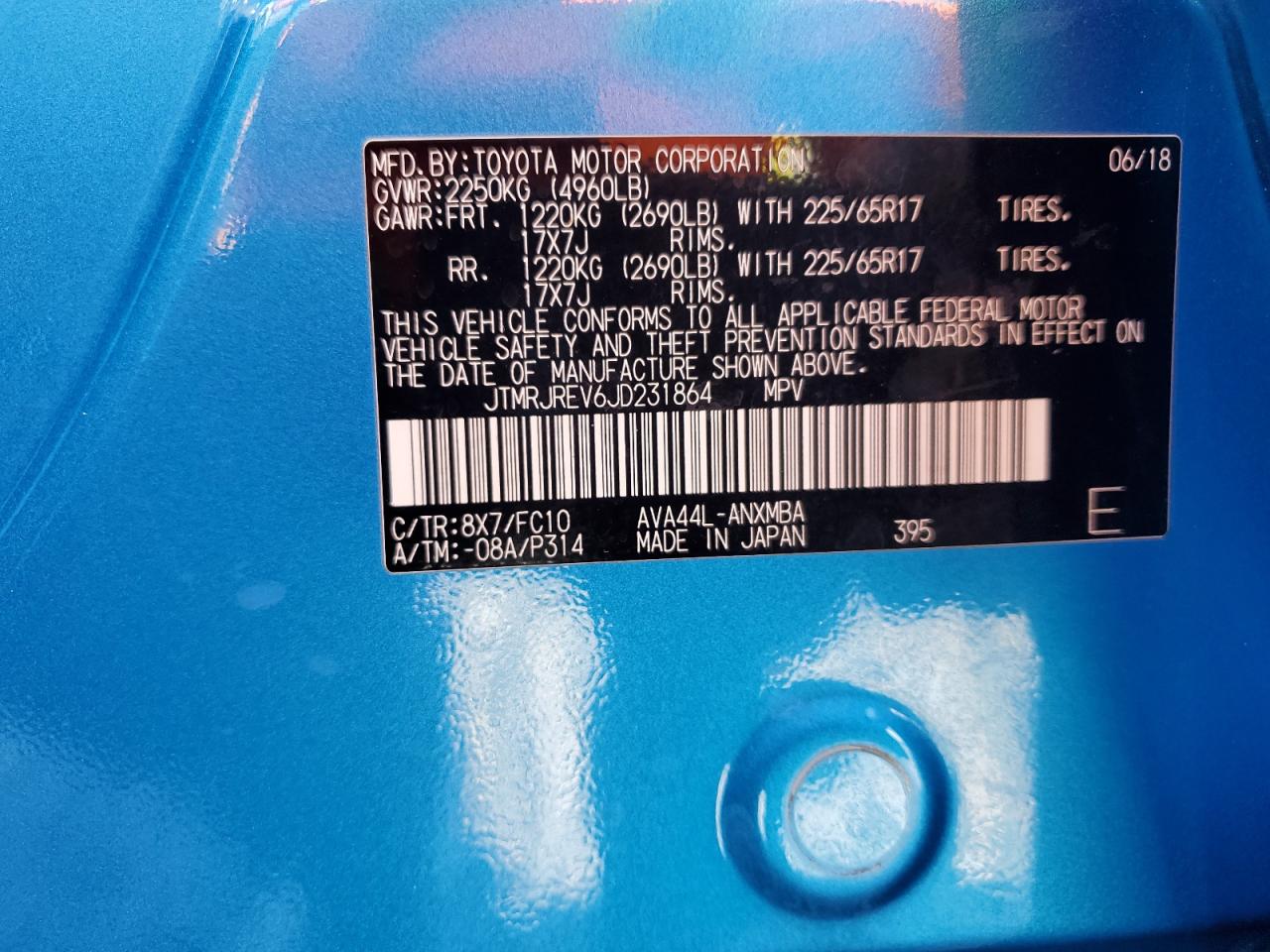 2018 Toyota Rav4 Hv Le VIN: JTMRJREV6JD231864 Lot: 82234075