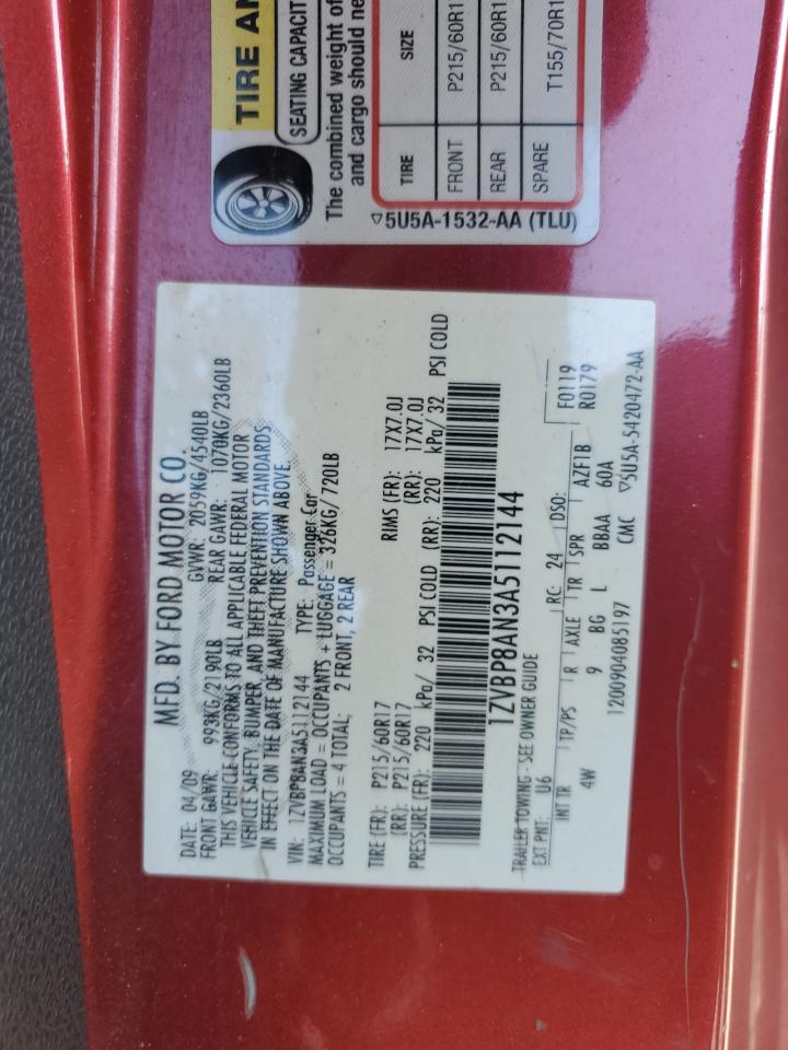 2010 Ford Mustang VIN: 1ZVBP8AN3A5112144 Lot: 85124195