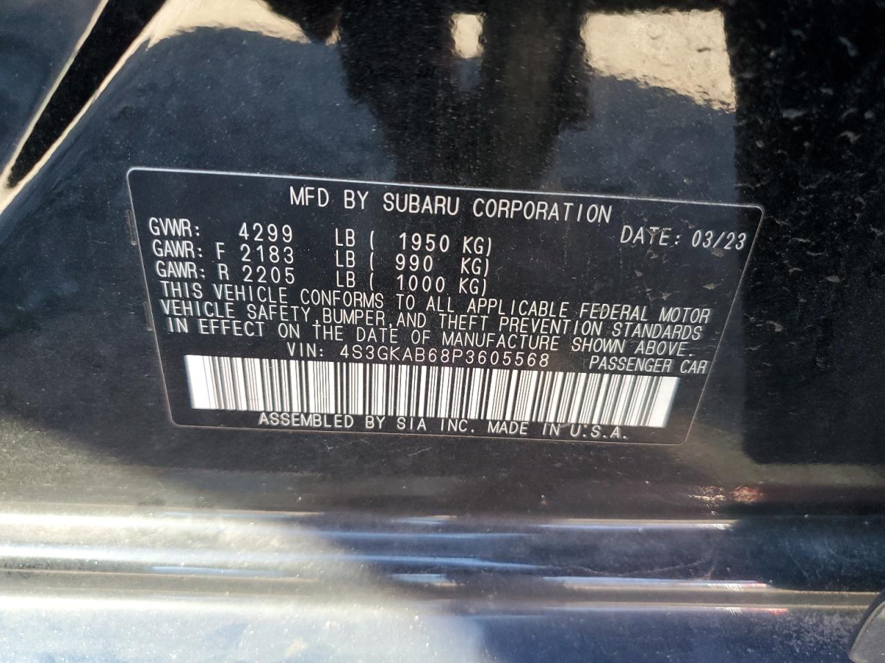 2023 Subaru Impreza VIN: 4S3GKAB68P3605568 Lot: 85741995