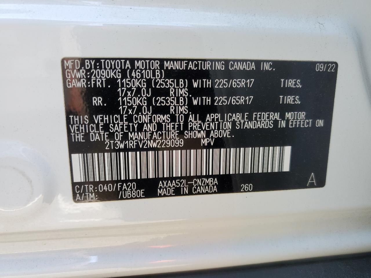 2022 Toyota Rav4 Xle VIN: 2T3W1RFV2NW229099 Lot: 82252645